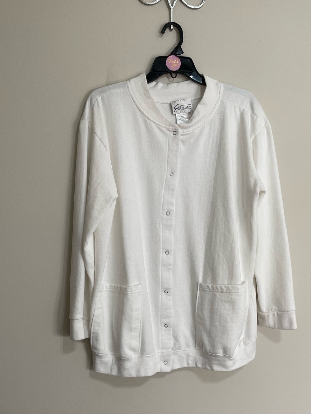 Easy Essentials White Snap-Front Crewneck Cardigan Size XL Medical Office Staff